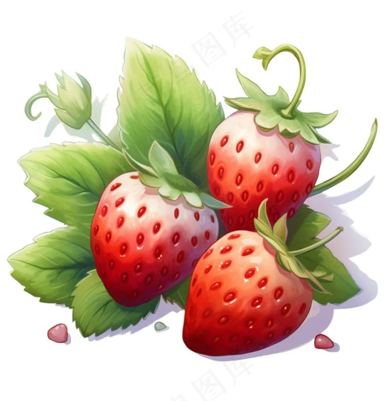 美味草莓可口卡通插画免抠(1024x1056)
