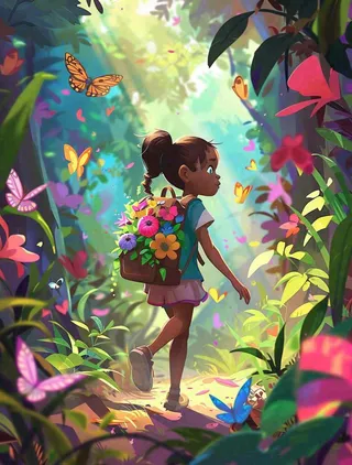 夏天户外森林丛林冒险的青少年背包旅行探险卡通插画背景