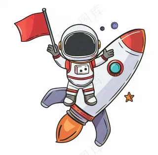 宇航员火箭太空卡通插画免抠