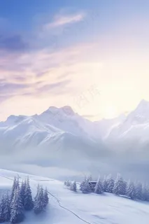 大雪浪漫雪景紫色落日雪山节气海报背景