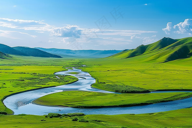 绿色湿地河流大自然风景摄影图