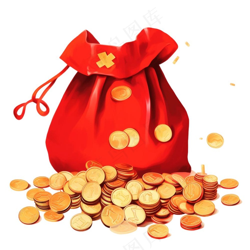 大吉卡通新年福袋金元宝简约福袋金子金币国潮新年元素免抠(1024x1024)