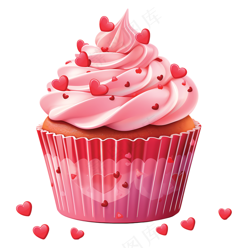 免抠爱心粉色玛芬蛋糕