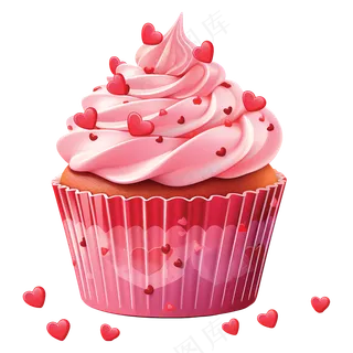 免抠爱心粉色玛芬蛋糕