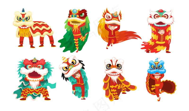 新年春节舞狮装饰插图插画图片Ai矢量图国外设计素材 (2)