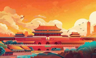 祖国繁荣昌盛插画*红色喜庆庆祝山河国庆建军建党国潮风插画背景