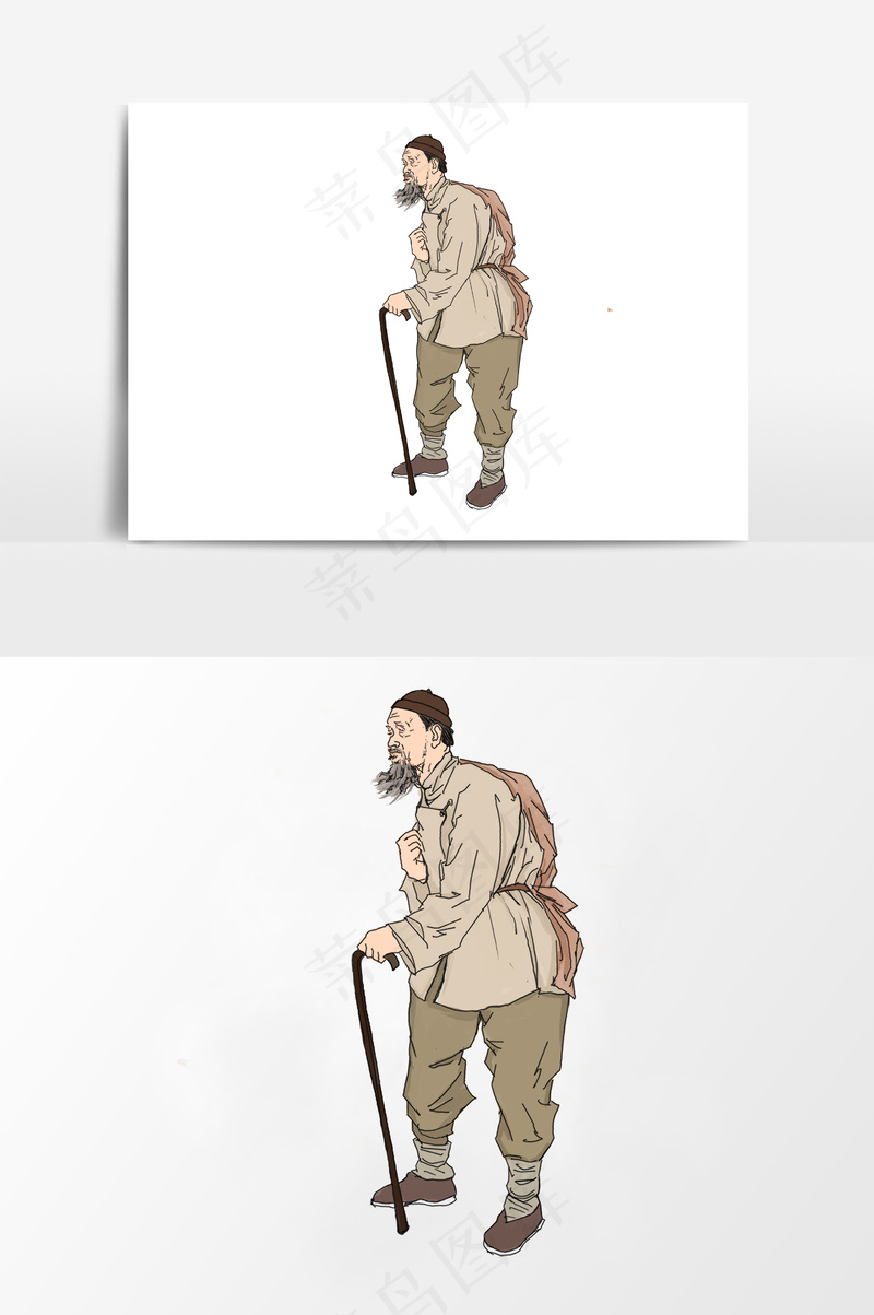 插画丨国风人物丨赶路老者001丨PPT插图