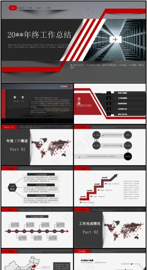 红黑简约年终工作总结述职通用PPT预览图