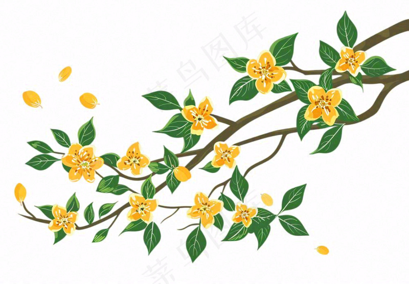 金秋桂花黄花树枝卡通插画免抠(1312x912)