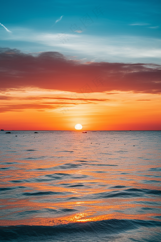 夕阳落日下海洋海面余晖倒影美景摄影图