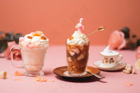 奶油奶茶饮料下午茶美食甜点摄影图
