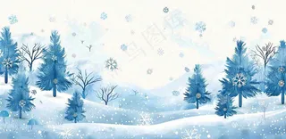 冬天大雪纷飞山上树上白雪覆盖小雪冬至大寒卡通插画背景