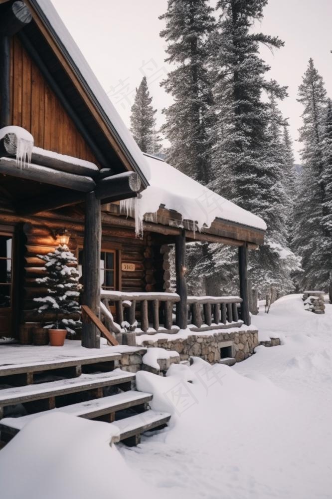 冬季简约雪景雪屋背景