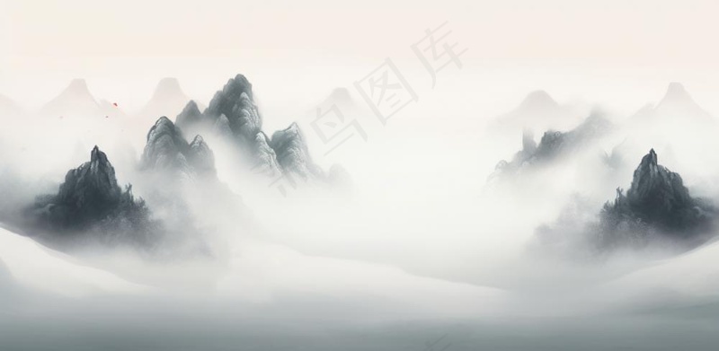 山水水墨画云层山峰中国风插画背景(1568x768)