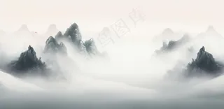 山水水墨画云层山峰中国风插画背景
