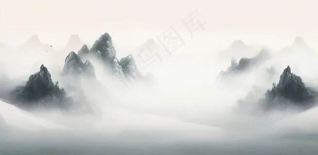 山水水墨画云层山峰中国风插画背景 山水水墨画云层山峰中国风插画背景