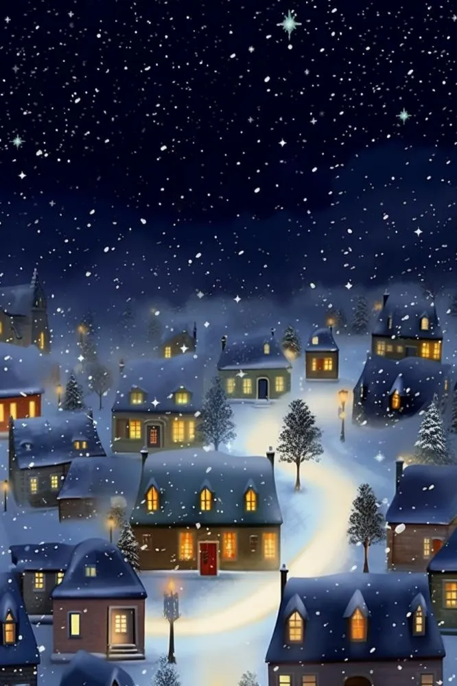 雪景夜晚圣诞平安夜背景(896x1344)