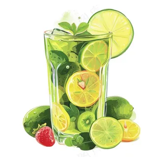 青柠檬茶果汁汽水饮料卡通插画免抠