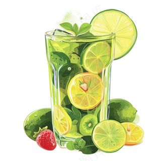 青柠檬茶果汁汽水饮料卡通插画免抠
