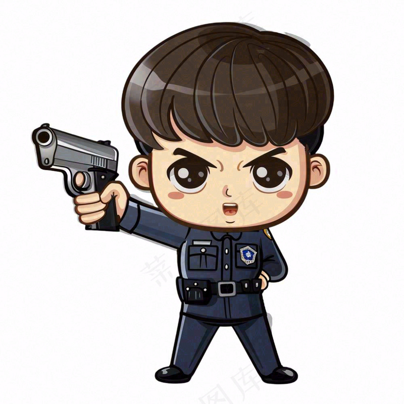 警察拿着枪人物卡通插画免抠(1024x1024)