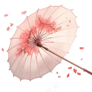唯美水彩古风油纸伞唯美水彩古风花瓣插画免抠