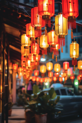 新年春节街道屋檐的灯笼热闹喜庆摄影图