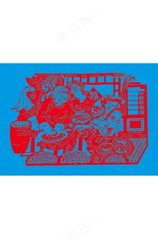 过年包豆包剪纸