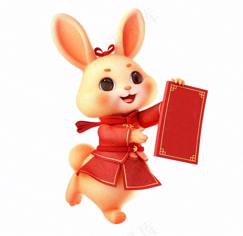 白兔兔年吉祥新年十二生肖红色喜庆卡通插画免抠(1056x1024)