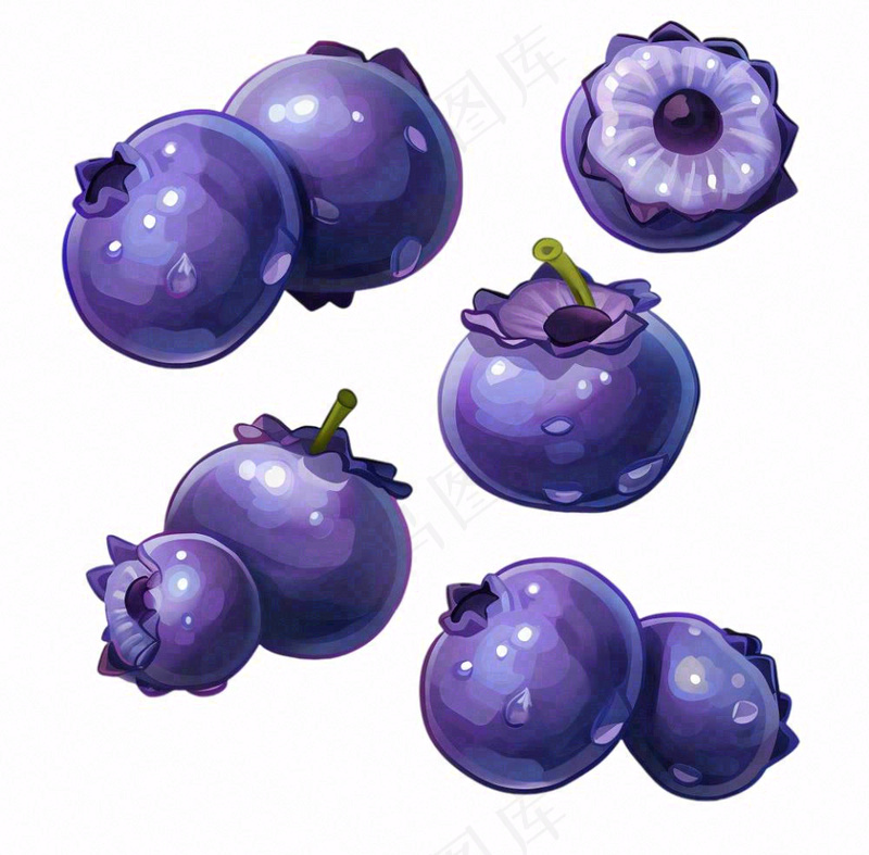蓝莓水果卡通插画免抠