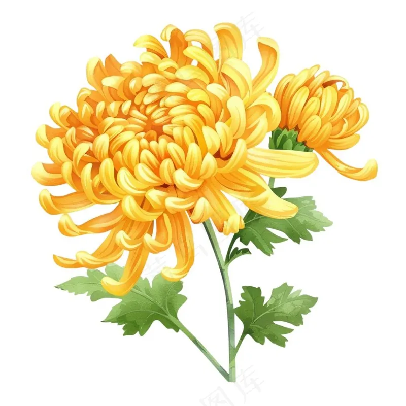 菊花黄菊盛开植物插画免抠(1024x1024)