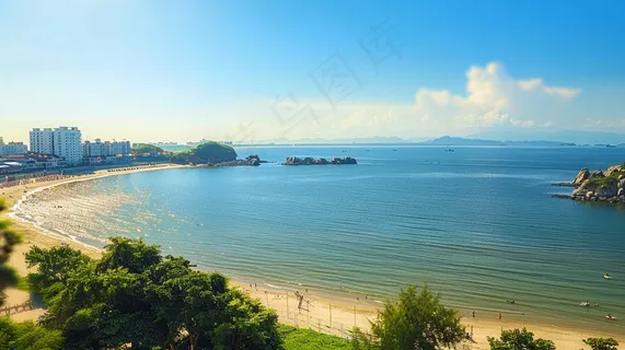 海边沙滩礁石大自然风光摄影图