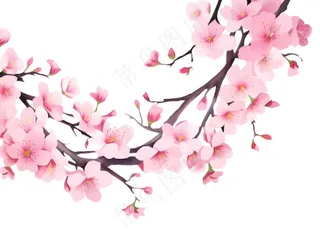 粉色樱花桃花枝条春天卡通插画免抠