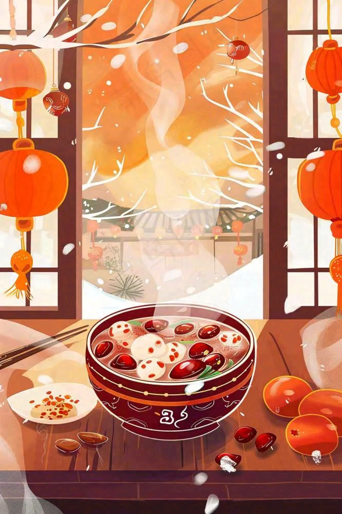 腊八粥冬季新年腊八节卡通插画背景(896x1344)