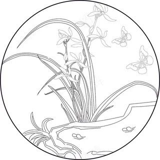 兰花圆形雕刻图