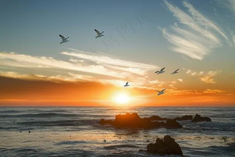 海上日出朝霞云层摄影图