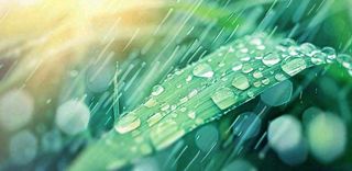 雨水飘打在绿叶叶片上春天雨水谷雨摄影图