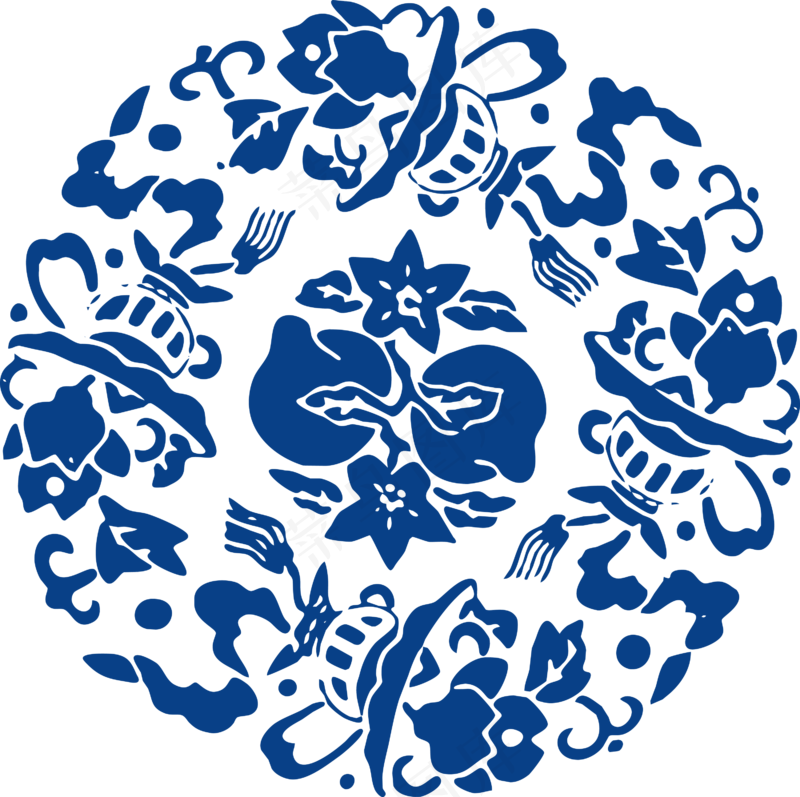 古代青花瓷图案花纹中国风图案祥云纹理传统图腾PNG免扣素材