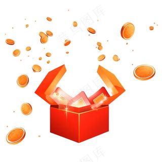 惊喜盒子礼盒金币财富春节新年卡通免抠