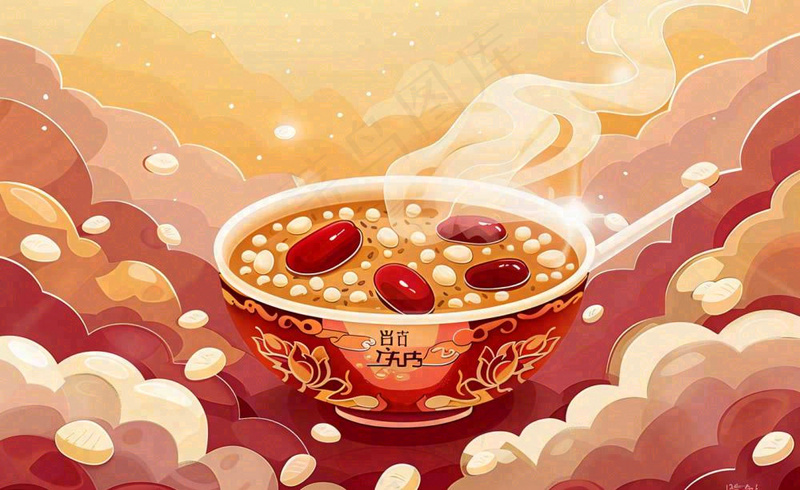 腊八粥传统美食国潮风插画腊八节插画背景(1408x864)