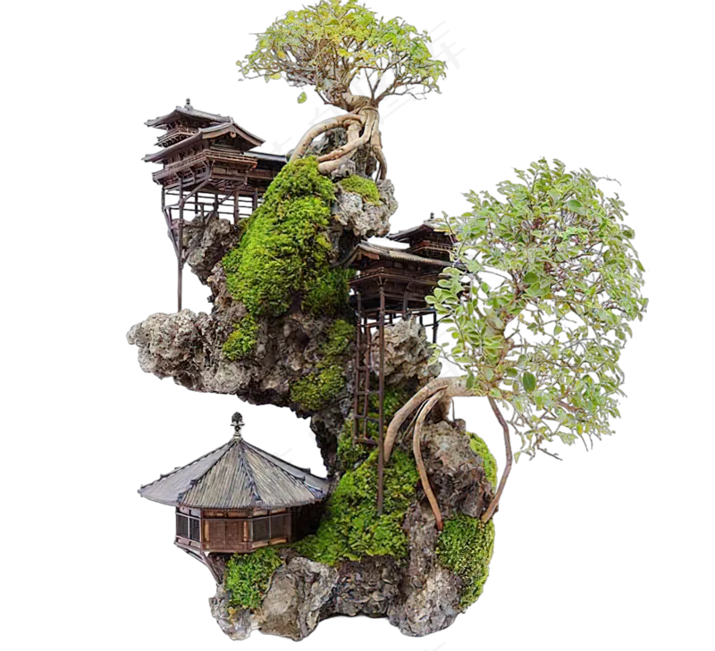 免抠盆景假山植物