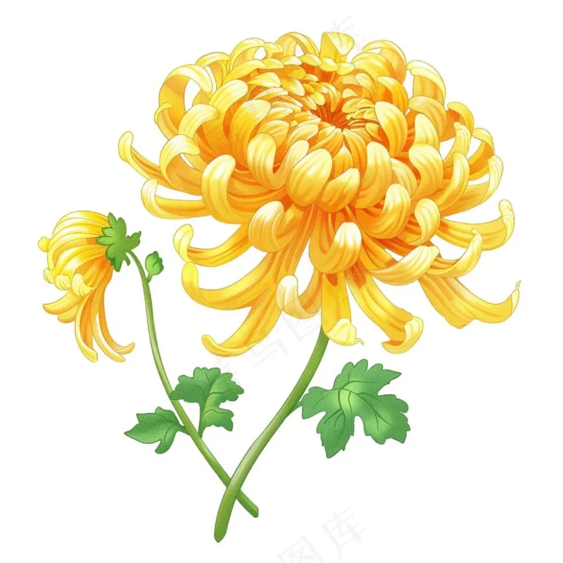 菊花黄菊盛开植物插画免抠(1024x1024)