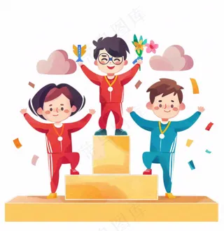 颁奖台运动员领奖比赛卡通插画免抠