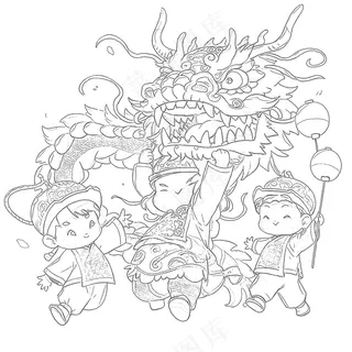 新年舞龙儿童画图片素材 (16)