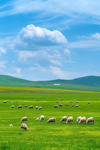 春天草甸草地山坡摄影图