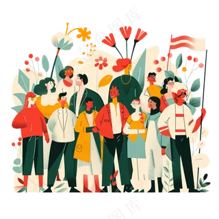 插画风欢声笑语的人们