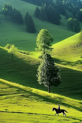 春天草甸草地山坡摄影图