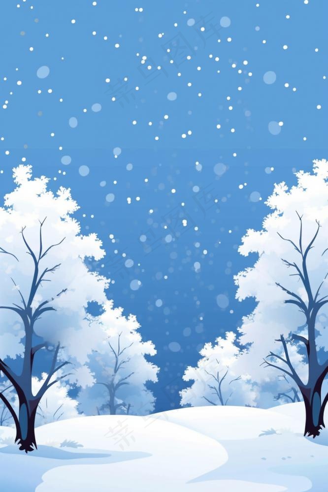清新蓝色雪景背景(896x1344)