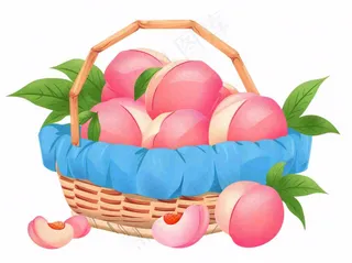 水蜜桃一篮桃子主编蓝水果卡通插画免抠