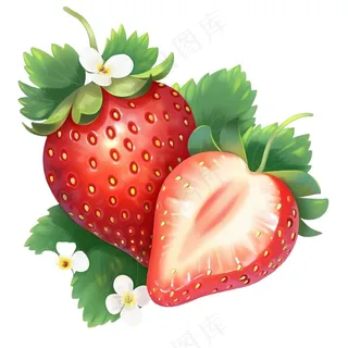 草莓水果手绘卡通插画免抠