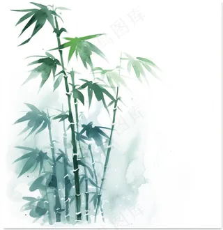 水墨竹子山石植物手绘中国风古风国画水彩插画免抠